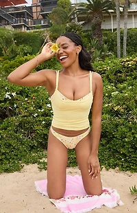Pacsun Yellow Floral Rae High Cut Bikini Bottom