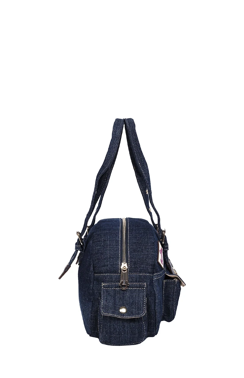 True Religion Dark Denim Multi Patch Satchel Bag