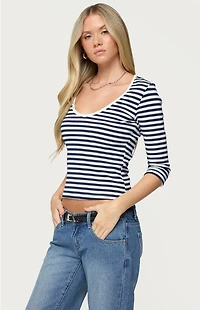 Edikted Poppie Striped V Neck Top