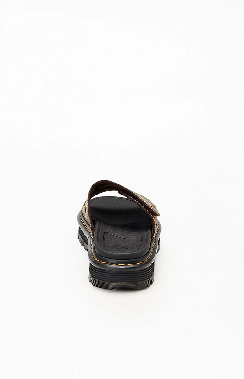 Dr Martens Women's Brown Leather Zebzag Flower Slide Sandals