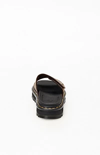 Dr Martens Women's Brown Leather Zebzag Flower Slide Sandals
