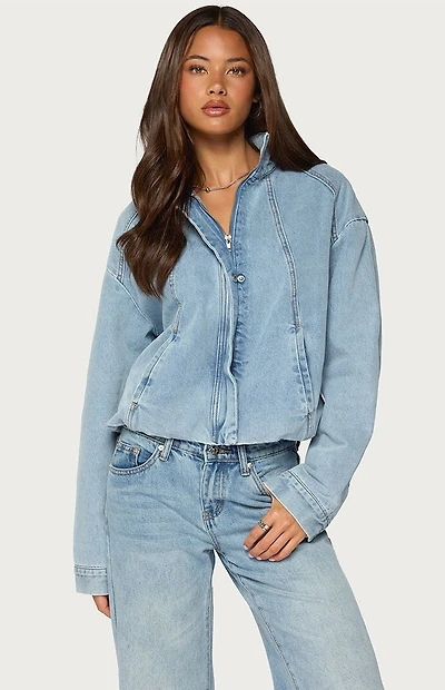 Edikted Jaysi High Neck Denim Bomber Jacket