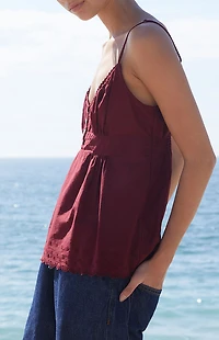 John Galt Burgundy Tiffany Button Tank Top