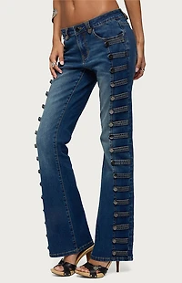 Edikted Button Loop Low Rise Bootcut Jeans