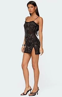 Edikted Romey Beaded Chiffon Mini Dress