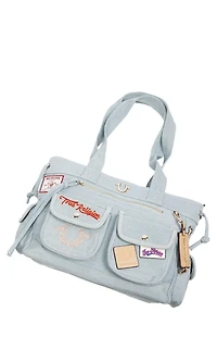 True Religion Blue Denim Multi Patch Tote Bag