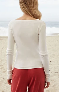 John Galt White Athern Thermal Ribbed Long Sleeve Top