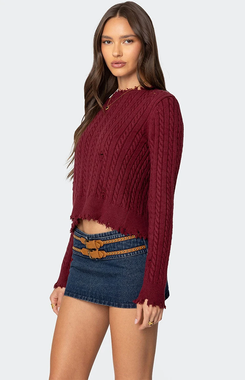 Edikted Split Open Back Cable Knit Sweater