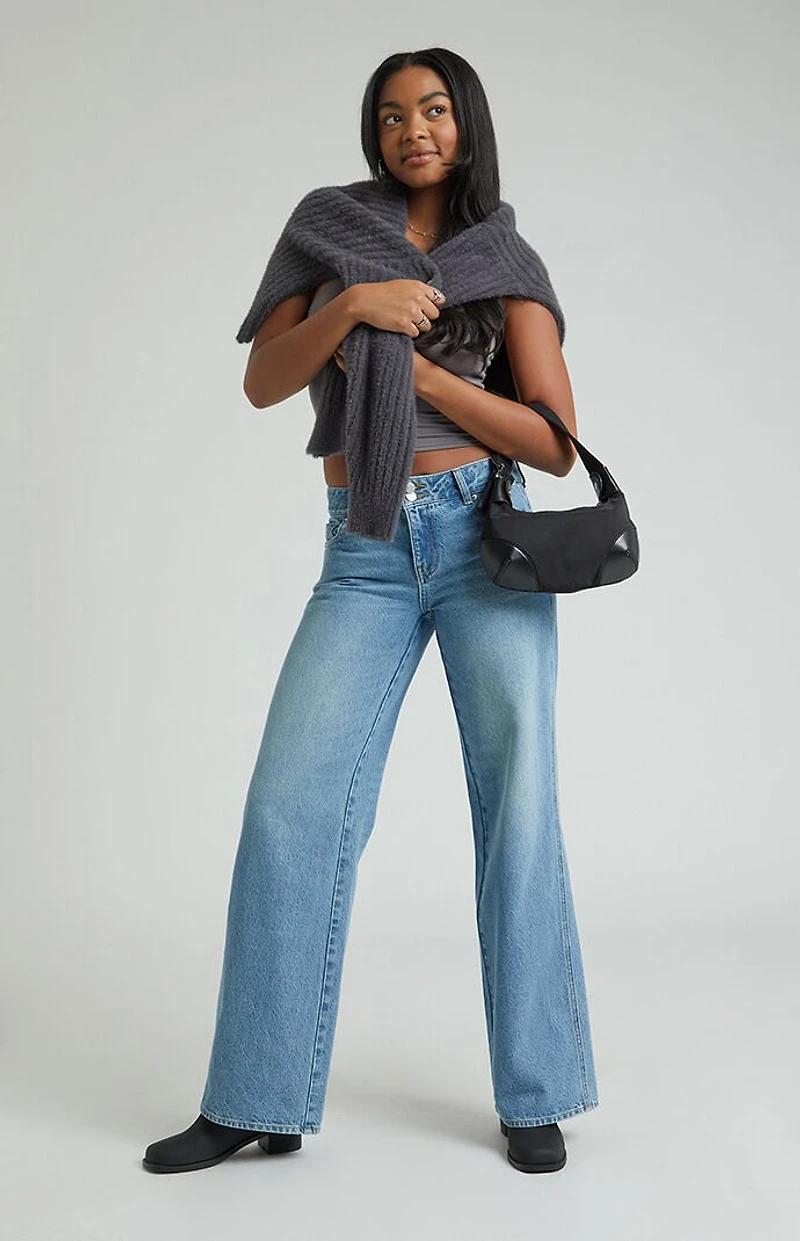 Pacsun Casey Low Rise Baggy Jeans Double Button Medium Indigo