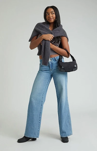 Pacsun Casey Low Rise Baggy Jeans Double Button Medium Indigo