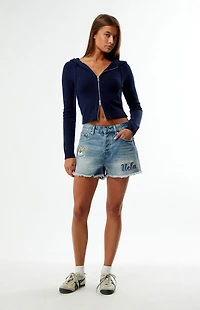 HYPE & VICE UCLA Bruins High Waisted Relaxed Patched Denim Shorts