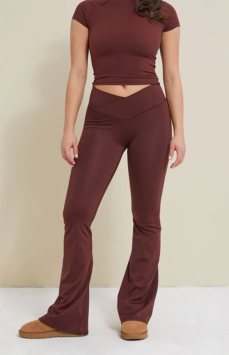 PAC 1980 WHISPER Active Brown Crossover Flare Yoga Pants