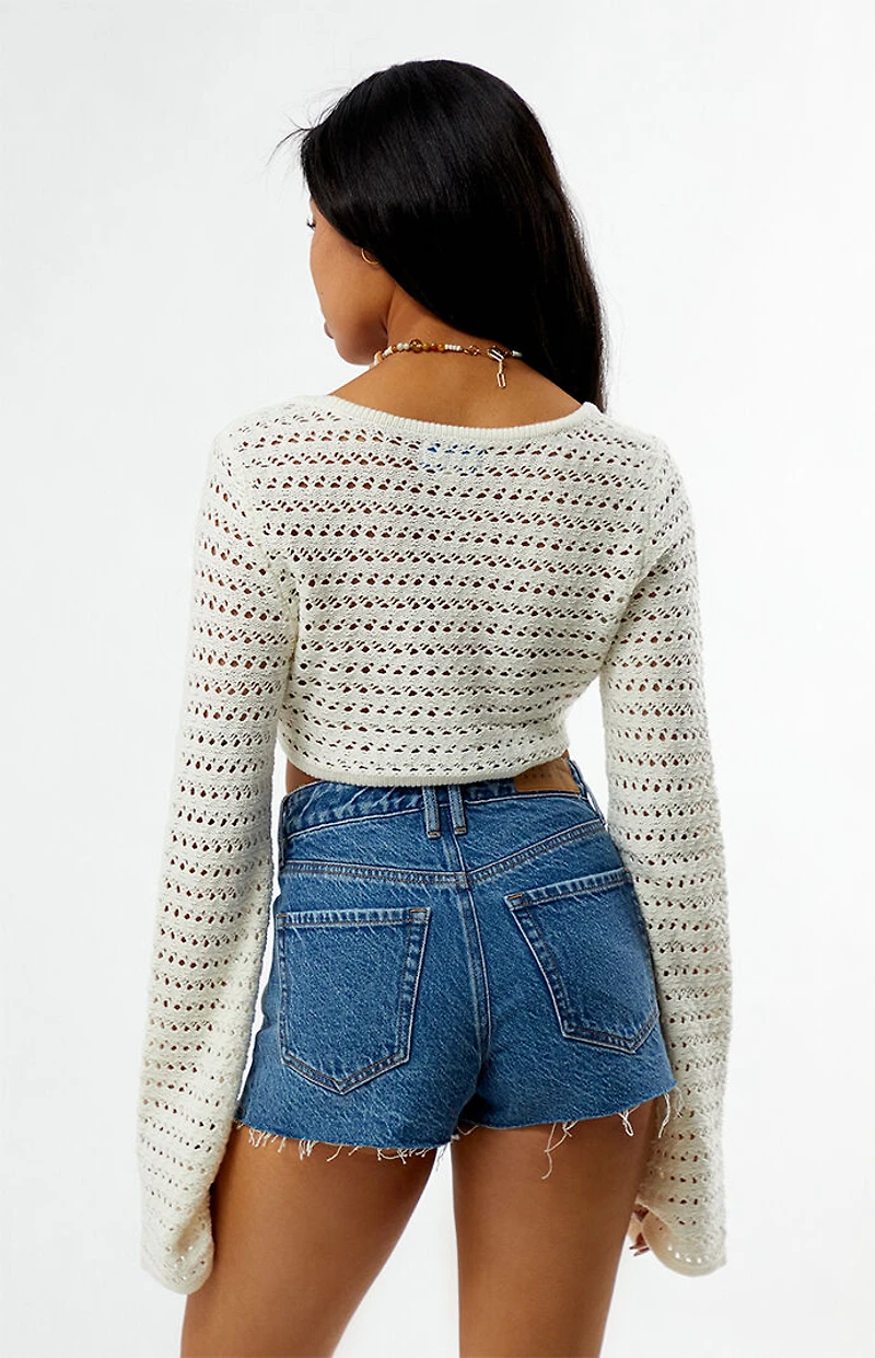 Your Favorite Laguna Crochet Tie Front Long Sleeve Top