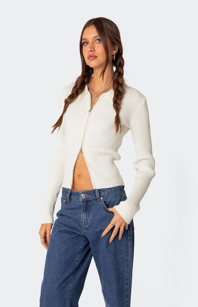 Edikted Cora Knitted Zip Up Cardigan