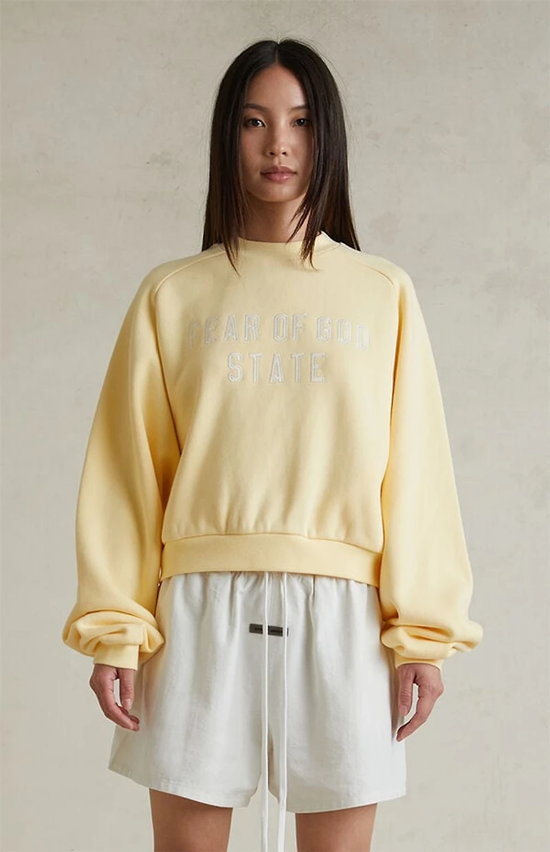 Fear of God ESSENTIALS Women's Garden Yellow Fleece Cropped Crew Neck Sweatshirt