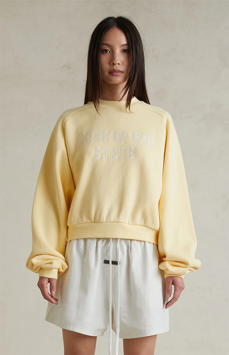 Fear of God ESSENTIALS Women's Garden Yellow Fleece Cropped Crew Neck Sweatshirt