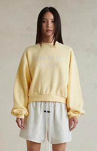 Fear of God ESSENTIALS Women's Garden Yellow Fleece Cropped Crew Neck Sweatshirt