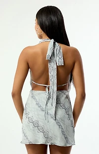 Third Charm Jade Snake Print Cowl Mini Dress