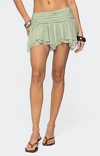 Edikted Asymmetric Layered Lace Mesh Mini Skort