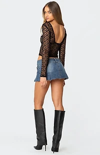 Edikted Sheer Lace V Neck Top