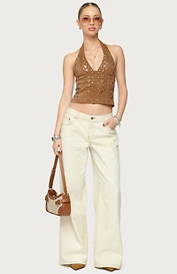 Edikted Contrast Stitch Low Rise Wide Leg Jeans