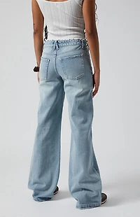 Pacsun Casey Low Rise Baggy Jeans Bow Embroidery Light Indigo
