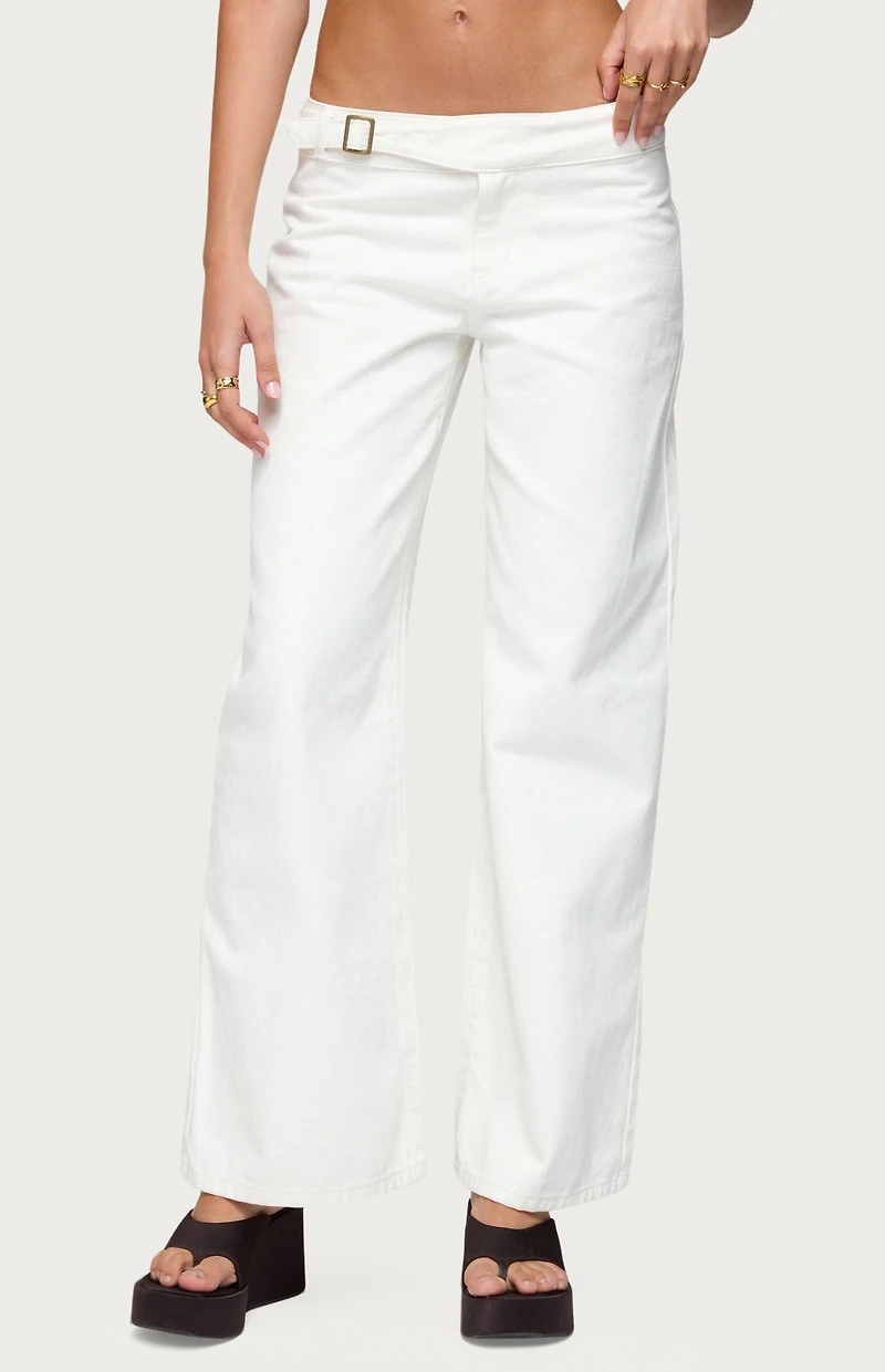 Edikted Buckle Low Rise Straight Leg Pants