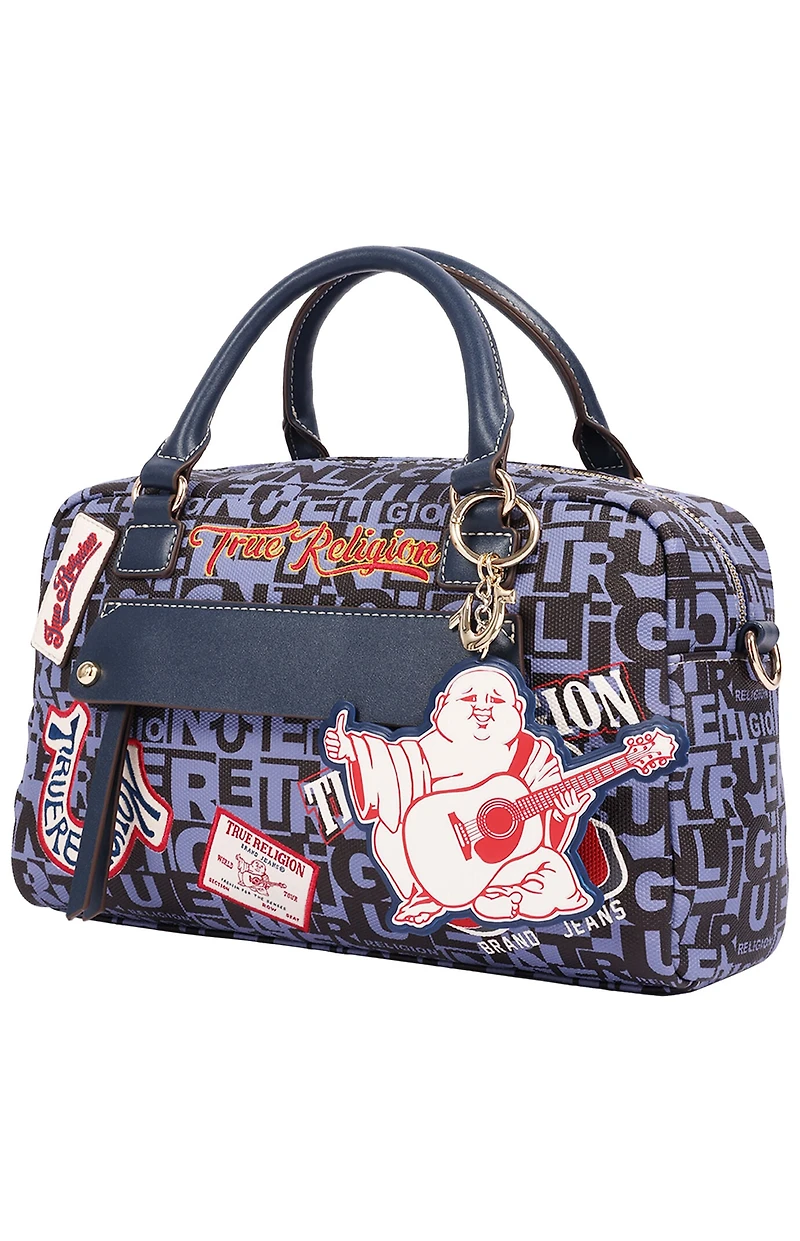 True Religion Navy Multi Patch Graphic Satchel Bag