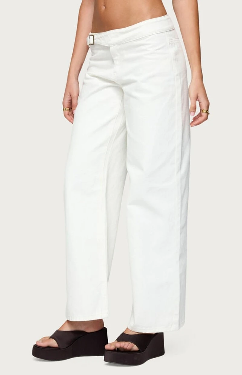 Edikted Buckle Low Rise Straight Leg Pants
