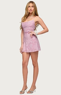 Edikted Floral Embroidered Chiffon Backless Mini Dress