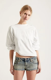 Pacsun Tatum Ultimate Low Rise Jean Micro Shorts Stretch Button Pocket Medium Blue