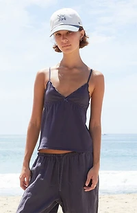 John Galt Blue Tiffany Bow Lettuce Edge Tank Top