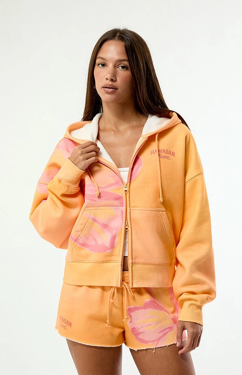 Hawaiian Tropic Hibiscus Cropped Zip Up Hoodie