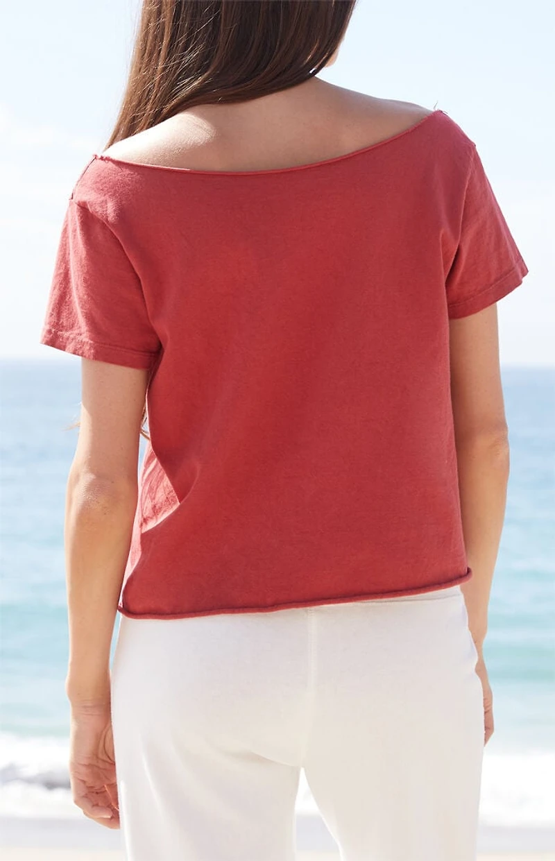 John Galt Red Southside Guitars Off-The-Shoulder Top