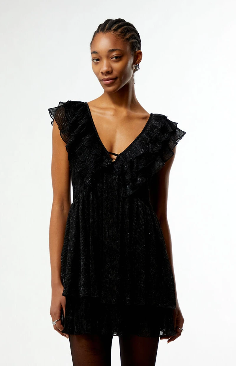 MINKPINK Greta Plisse Lurex Mini Dress