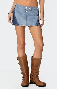 Edikted Reni Contrast Zip Denim Mini Skirt
