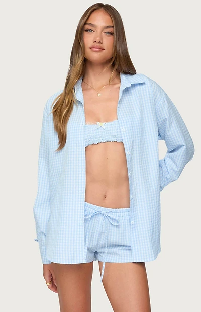 Edikted Yaffa Oversized Gingham Button Up Shirt