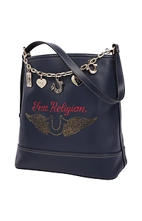 True Religion Chain Moto Faux Leather Bucket Bag