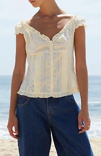 John Galt Yellow Eyelet Elena Top