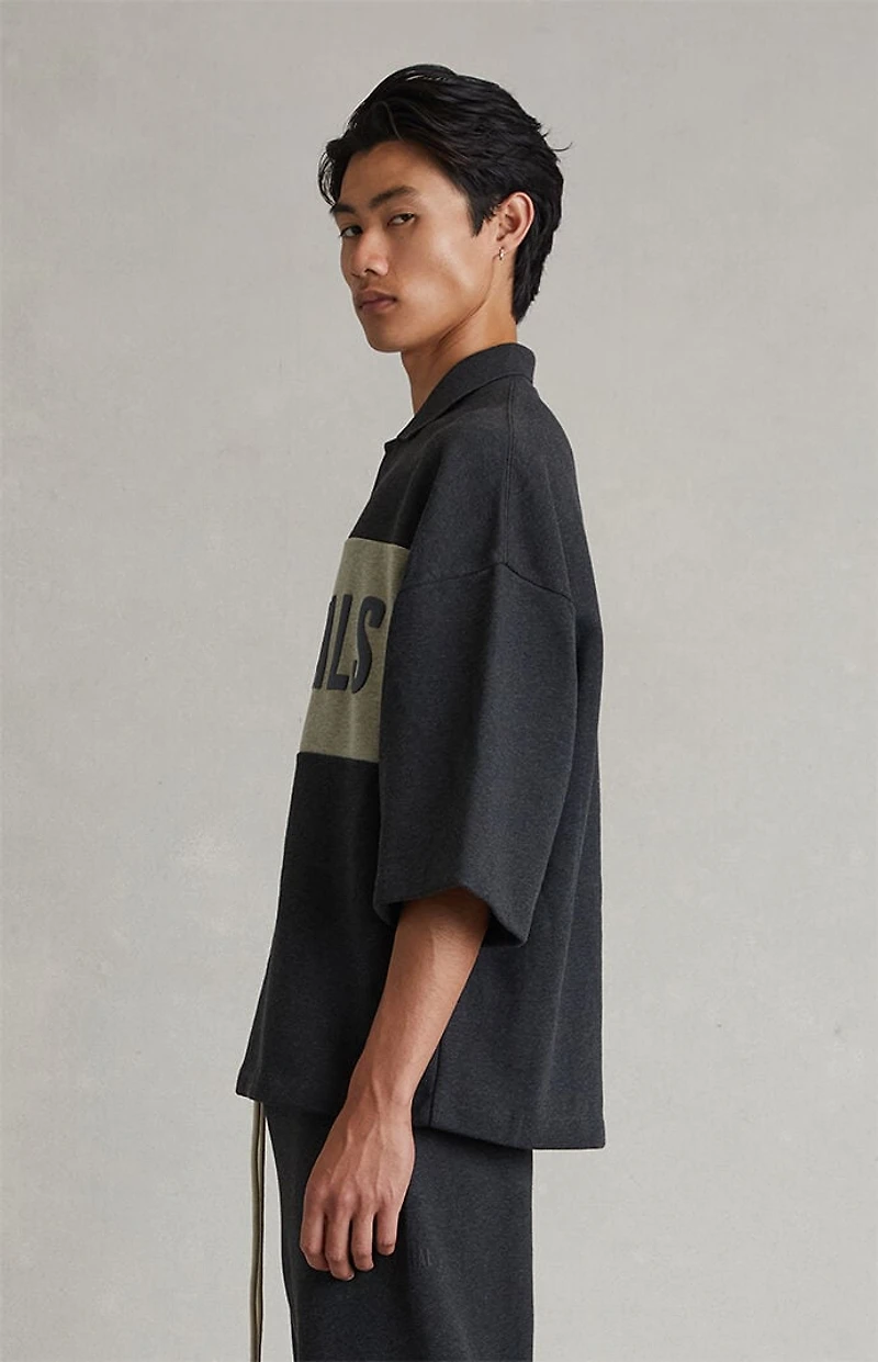 Fear of God ESSENTIALS Iron Grey Heather Paneled Cropped Polo Shirt