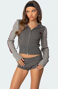 Edikted Heart Knit Zip Up Hoodie