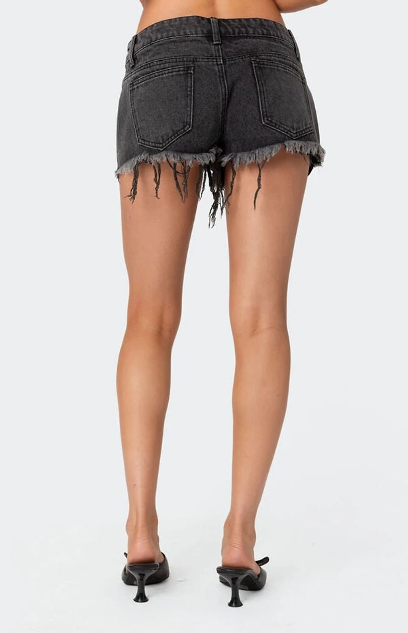 Edikted Exposed Pockets Low Rise Denim Shorts