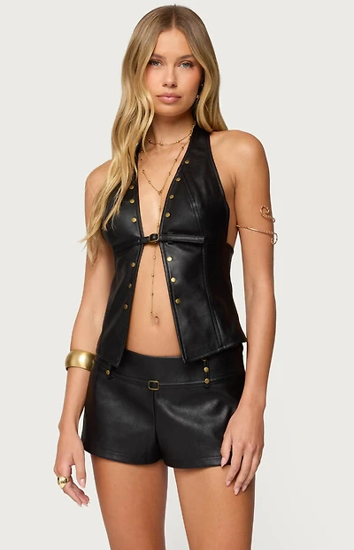 Edikted Reese Split Front Faux Leather Top