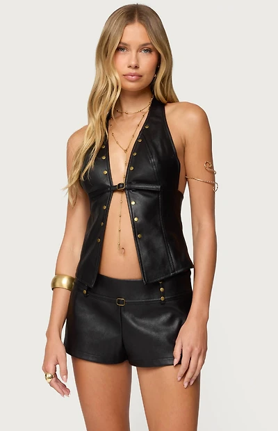 Edikted Reese Split Front Faux Leather Top