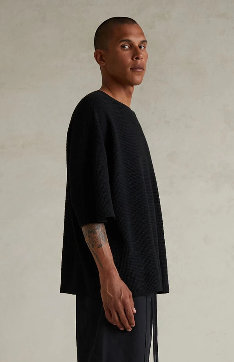 Fear of God ESSENTIALS Jet Black Waffle Knit Short Sleeve T-Shirt