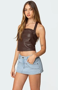 Edikted Draped Faux Leather Halter Top