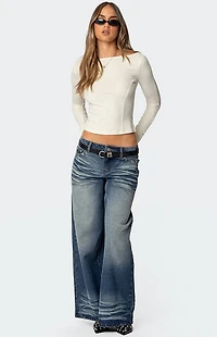 Edikted Faux Leather Pocket Low Rise Jeans
