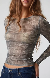 Third Charm Oakley Mesh Textured Long Sleeve Top