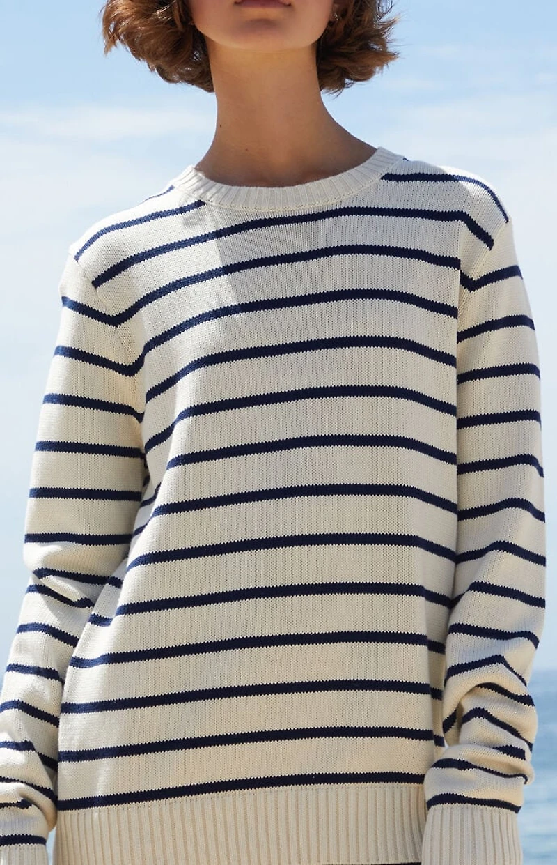 John Galt White & Blue Striped Sweater