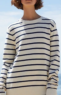 John Galt White & Blue Striped Sweater